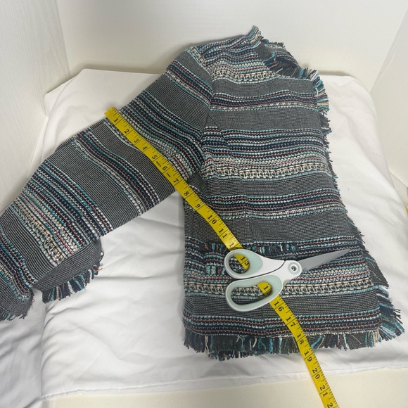 Women’s Halogen Stripped Multicolored Boho Fringe Long Sleeve Jacket Size Medium - Picture 6 of 13